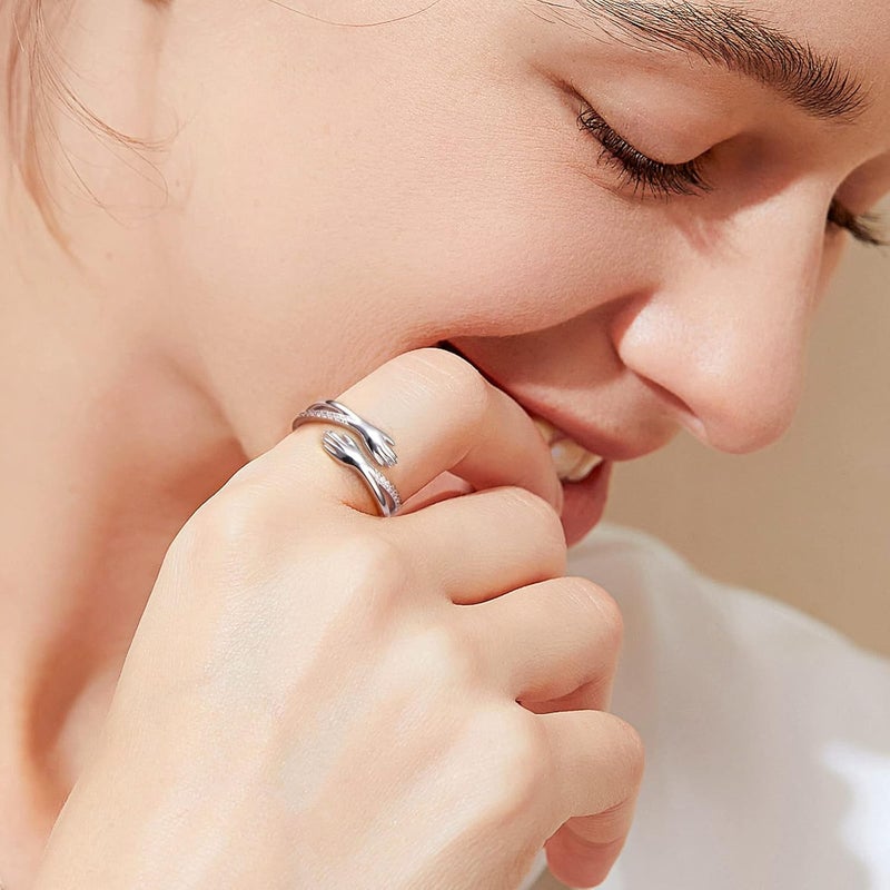 Yearace Hug Ring, S925 Sterling Silver Hug Rings for Women Girl, Hugging Hand Open Promise Ring, Mothers Day Valentine's Day Birthday Gifts - Image 5
